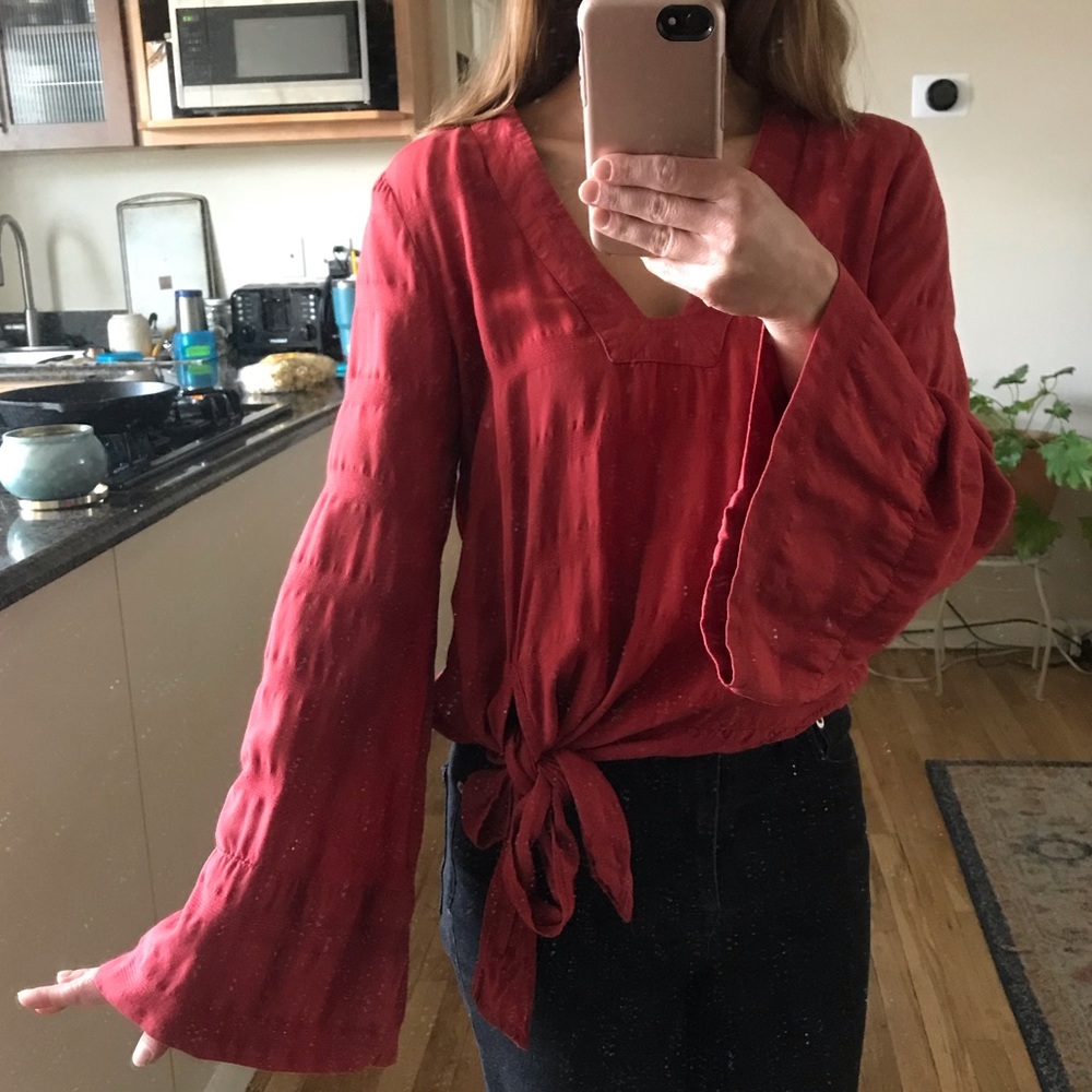 Free People bell sleeve blouse with front tie- XS